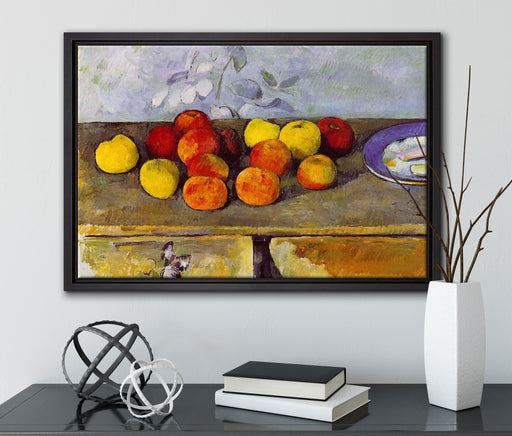 Paul Cézanne - Stillleben mit Äpfeln und Gebäck auf Leinwandbild gerahmt mit Kirschblüten