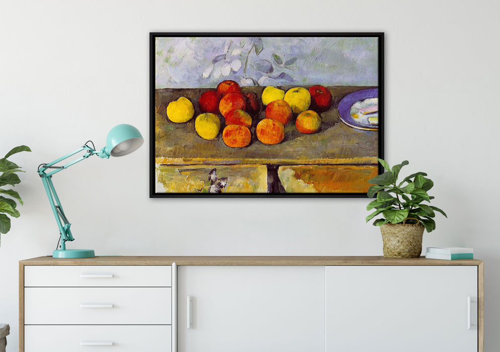 Paul Cézanne - Stillleben mit Äpfeln und Gebäck auf Leinwandbild gerahmt verschiedene Größen im Wohnzimmer