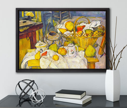 Paul Cézanne - Stillleben mit Korb auf Leinwandbild gerahmt mit Kirschblüten