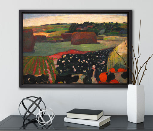 Paul Gauguin - Heuhaufen in der Bretagne auf Leinwandbild gerahmt mit Kirschblüten