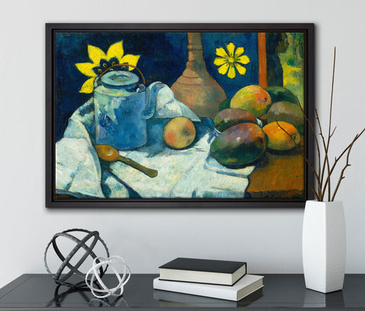 Paul Gauguin - Stillleben mit Tee-Kanne und Früchten  auf Leinwandbild gerahmt mit Kirschblüten