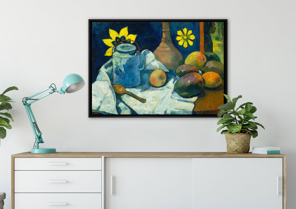 Paul Gauguin - Stillleben mit Tee-Kanne und Früchten  auf Leinwandbild gerahmt verschiedene Größen im Wohnzimmer