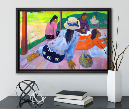 Paul Gauguin - Die Siesta  auf Leinwandbild gerahmt mit Kirschblüten