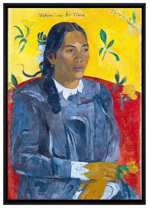 Paul Gauguin - Frau mit Blume  auf Leinwandbild gerahmt Größe 100x70