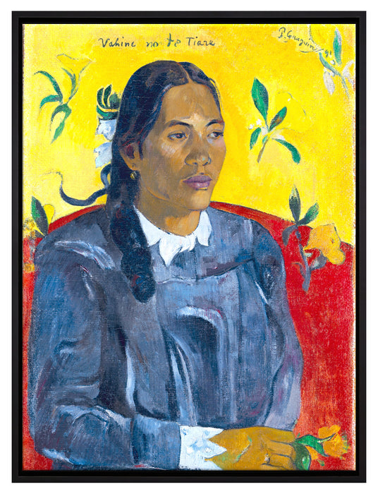Paul Gauguin - Frau mit Blume   auf Leinwandbild gerahmt Größe 80x60