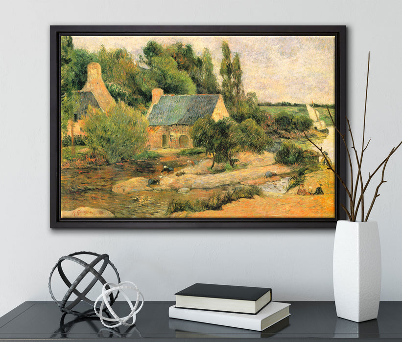 Paul Gauguin - Die Waschfrauen in Pont-Aven  auf Leinwandbild gerahmt mit Kirschblüten