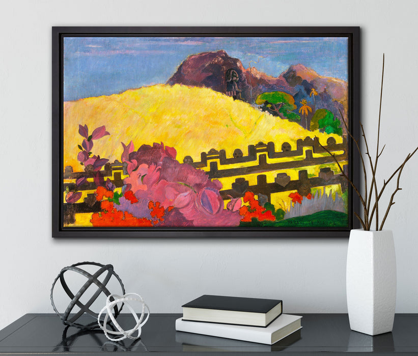 Paul Gauguin - Der heilige BergPARAHI TE MARAE auf Leinwandbild gerahmt mit Kirschblüten