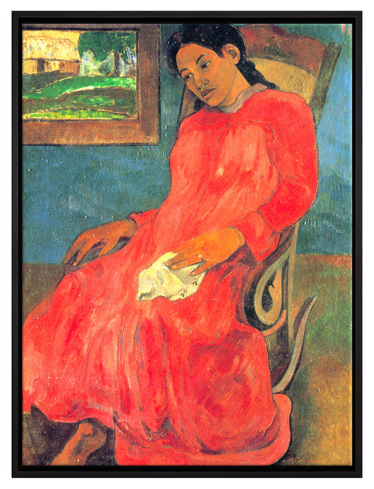 Paul Gauguin - Frau im rotem Kleid   auf Leinwandbild gerahmt Größe 80x60