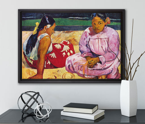 Paul Gauguin - Tahitische Frauenoder Frauen von Tahit auf Leinwandbild gerahmt mit Kirschblüten
