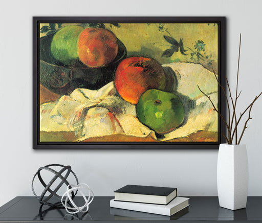 Paul Gauguin - Stillleben Äpfel und Schale  auf Leinwandbild gerahmt mit Kirschblüten