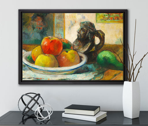 Paul Gauguin - Stillleben mit Äpfeln Birne und Keramik auf Leinwandbild gerahmt mit Kirschblüten