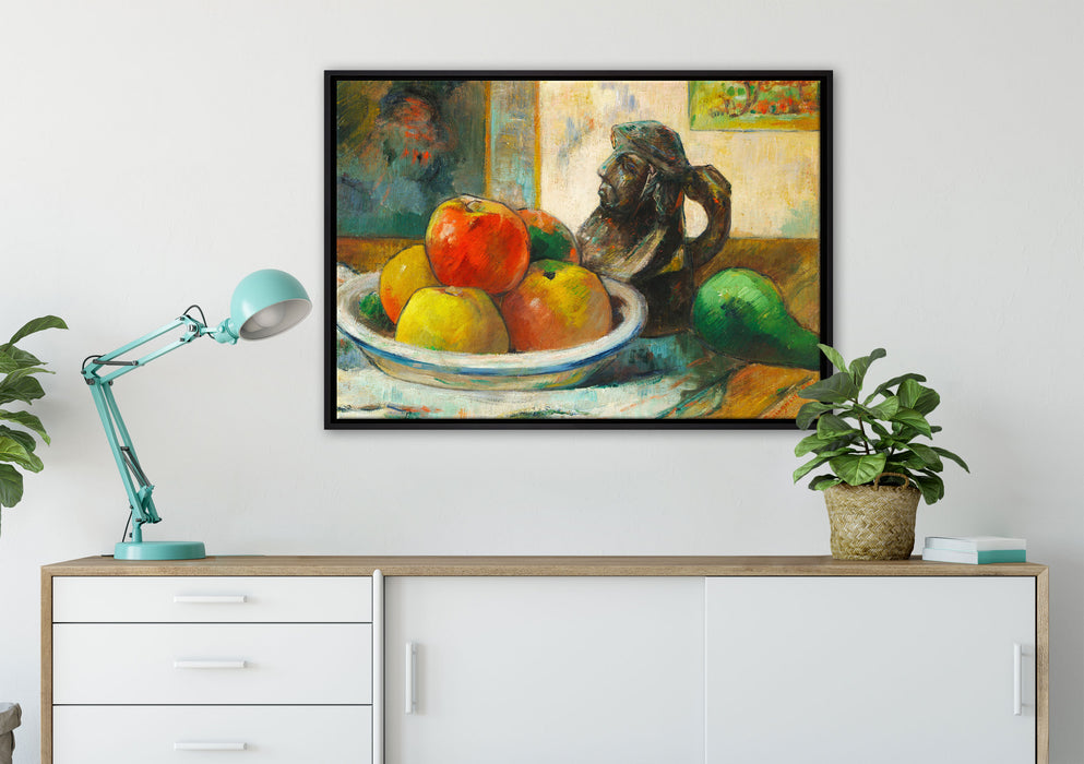 Paul Gauguin - Stillleben mit Äpfeln Birne und Keramik auf Leinwandbild gerahmt verschiedene Größen im Wohnzimmer