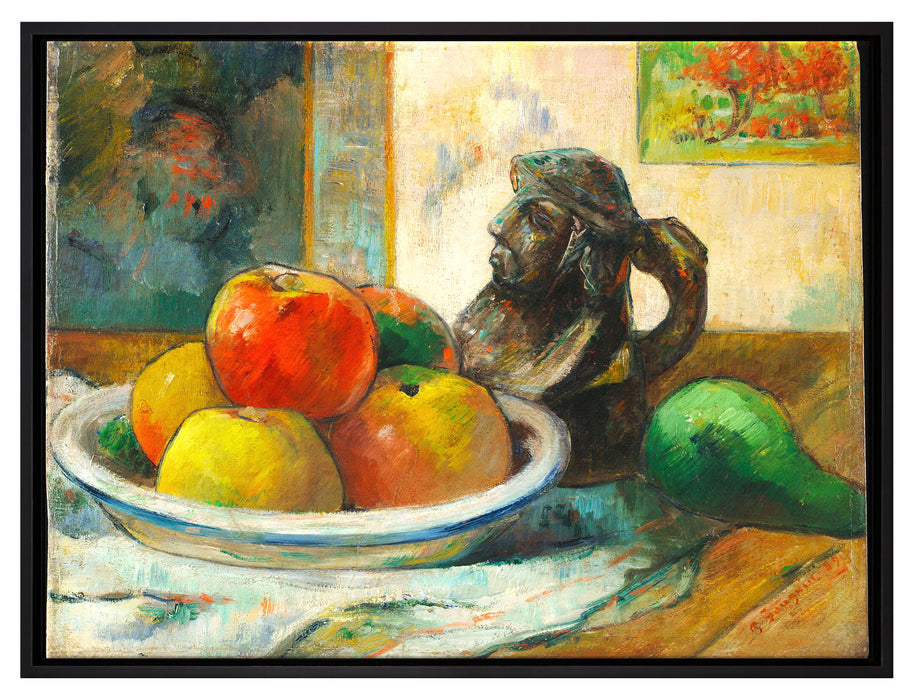 Paul Gauguin - Stillleben mit Äpfeln Birne und Keramik  auf Leinwandbild gerahmt Größe 80x60