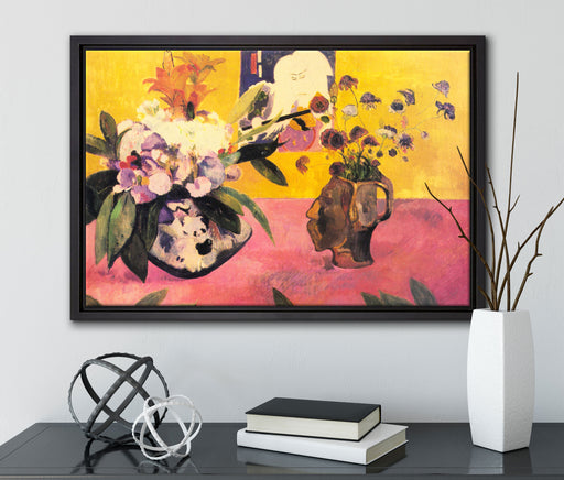 Paul Gauguin - Stillleben mit japanischer Grafik  auf Leinwandbild gerahmt mit Kirschblüten
