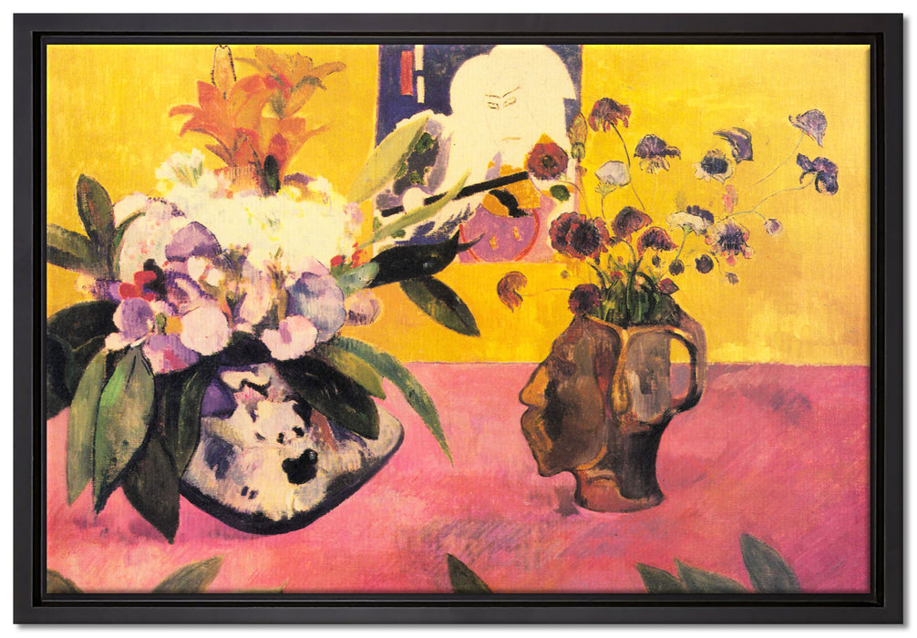 Paul Gauguin - Stillleben mit japanischer Grafik   auf Leinwandbild gerahmt Größe 60x40