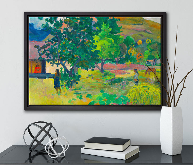 Paul Gauguin - Das hausTe Fare auf Leinwandbild gerahmt mit Kirschblüten