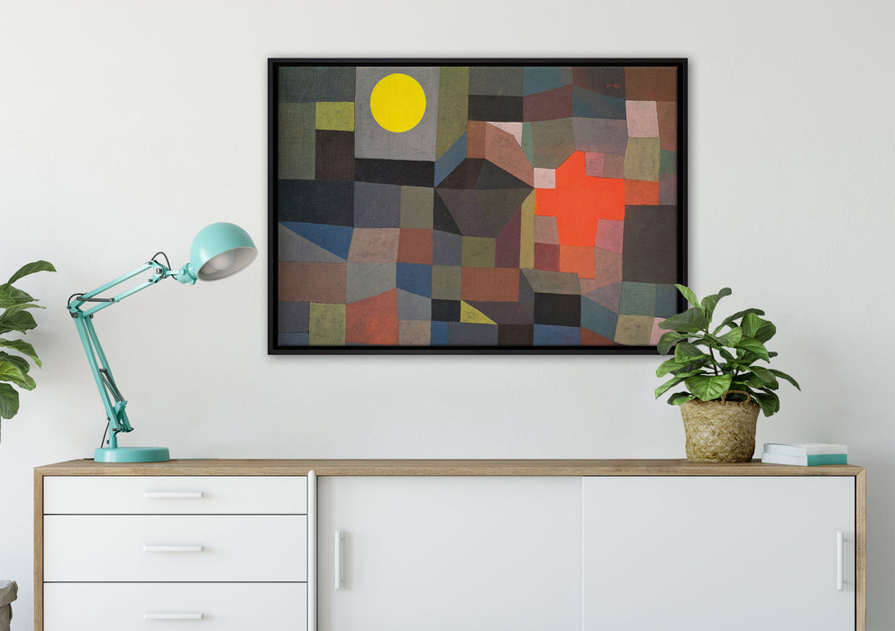 Paul Klee - Feuer bei Vollmond  auf Leinwandbild gerahmt verschiedene Größen im Wohnzimmer
