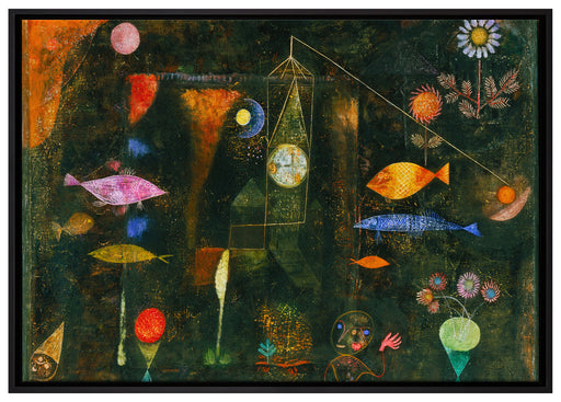 Paul Klee - Fischzauber auf Leinwandbild gerahmt Größe 100x70