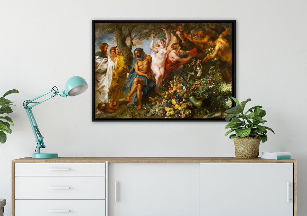 Peter Paul Rubens - Pythagoras verteidigt die vegetaris auf Leinwandbild gerahmt verschiedene Größen im Wohnzimmer