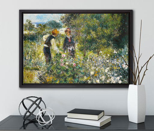 Pierre-Auguste Renoir - Blumen pflücken  auf Leinwandbild gerahmt mit Kirschblüten