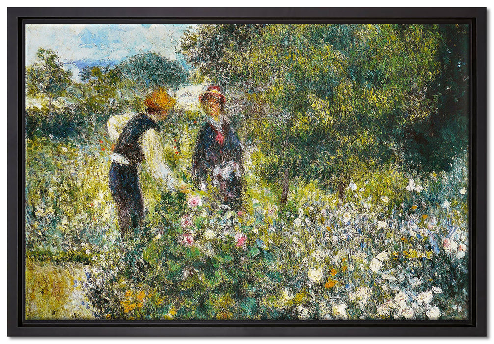 Pierre-Auguste Renoir - Blumen pflücken   auf Leinwandbild gerahmt Größe 60x40