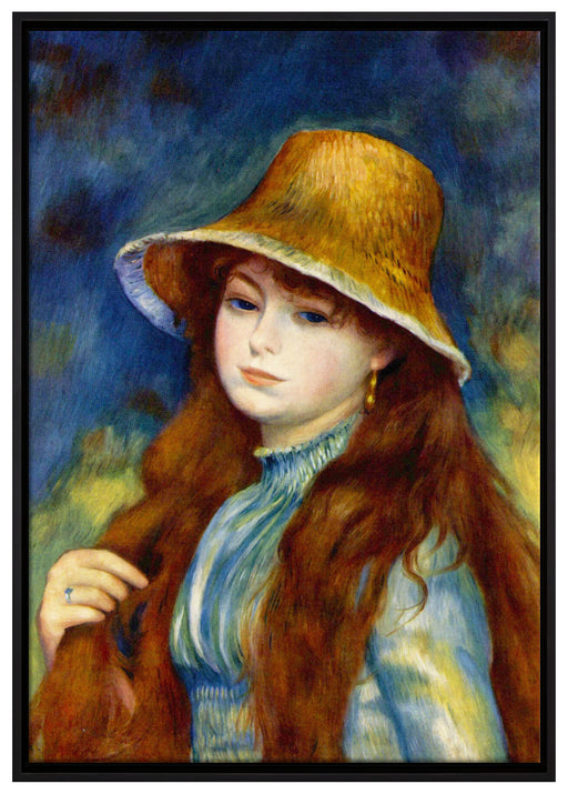 Pierre-Auguste Renoir - Mädchen mit Strohhut  auf Leinwandbild gerahmt Größe 100x70