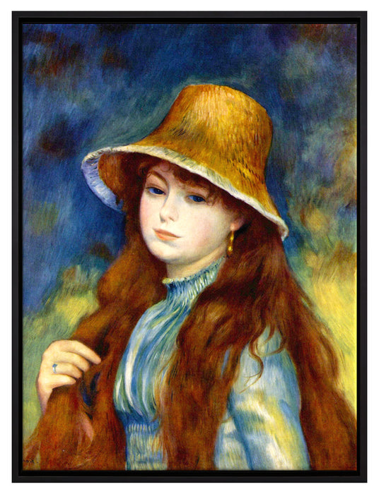 Pierre-Auguste Renoir - Mädchen mit Strohhut   auf Leinwandbild gerahmt Größe 80x60