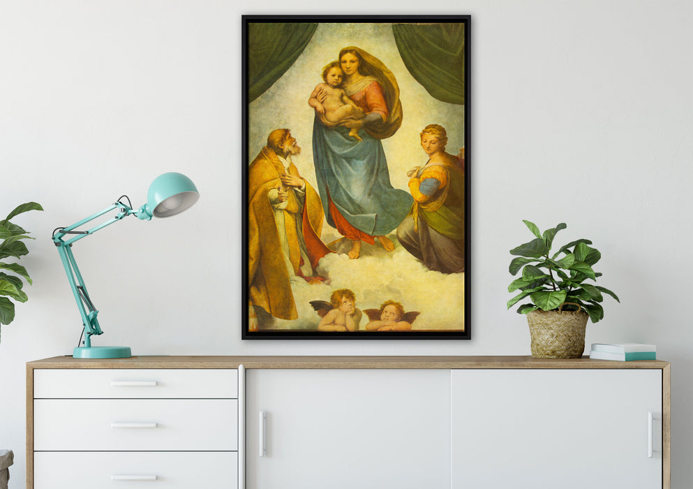 Raffael - Sixtinische Madonna  auf Leinwandbild gerahmt verschiedene Größen im Wohnzimmer