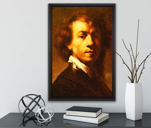 Rembrandt van Rijn - Selbstportrait I auf Leinwandbild gerahmt mit Kirschblüten