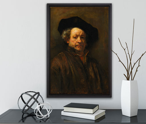 Rembrandt van Rijn - Selbstportrait II auf Leinwandbild gerahmt mit Kirschblüten