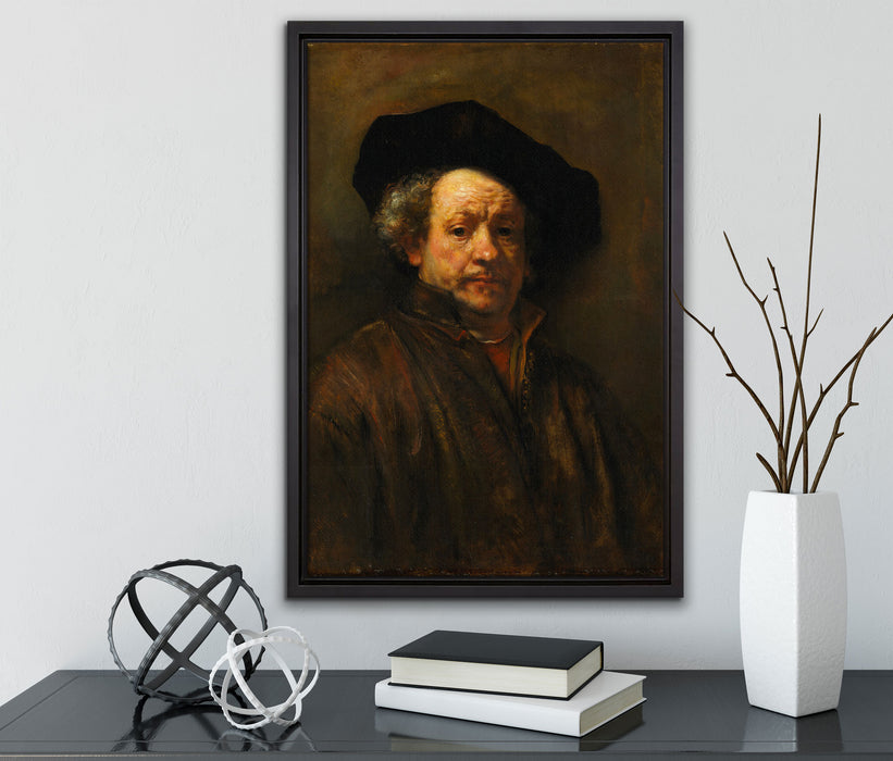 Rembrandt van Rijn - Selbstportrait II auf Leinwandbild gerahmt mit Kirschblüten