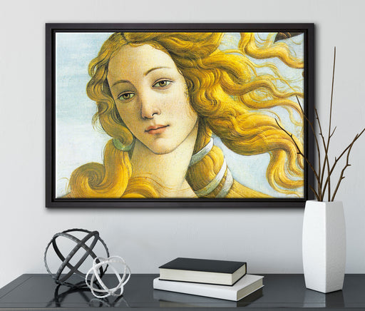 Sandro Botticelli - Die Geburt der Venus Ausschnitt auf Leinwandbild gerahmt mit Kirschblüten