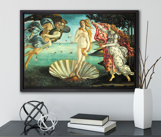 Sandro Botticelli - Die Geburt der Venus  auf Leinwandbild gerahmt mit Kirschblüten