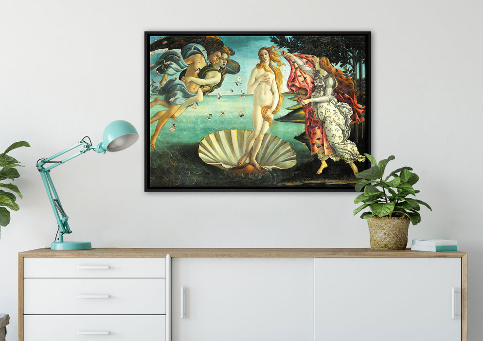 Sandro Botticelli - Die Geburt der Venus  auf Leinwandbild gerahmt verschiedene Größen im Wohnzimmer