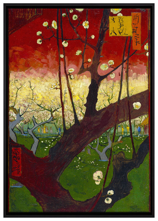 Vincent Van Gogh - Blühender Pflaumenbaumnach Hiroshi auf Leinwandbild gerahmt Größe 100x70