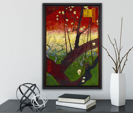 Vincent Van Gogh - Blühender Pflaumenbaumnach Hiroshi auf Leinwandbild gerahmt mit Kirschblüten