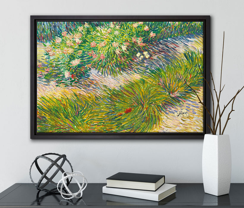 Vincent Van Gogh - Gras und Schmetterlinge  auf Leinwandbild gerahmt mit Kirschblüten