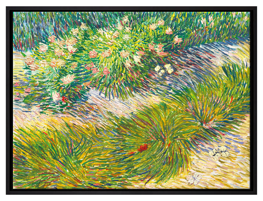 Vincent Van Gogh - Gras und Schmetterlinge   auf Leinwandbild gerahmt Größe 80x60