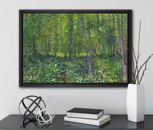 Vincent Van Gogh - Bäume und Unterholz  auf Leinwandbild gerahmt mit Kirschblüten