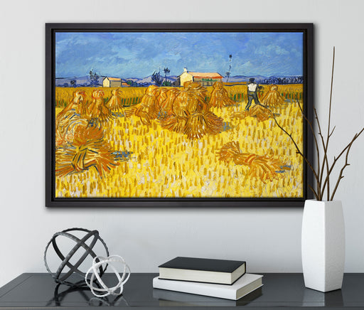 Vincent Van Gogh - Getreide-Ernte in der Provence  auf Leinwandbild gerahmt mit Kirschblüten