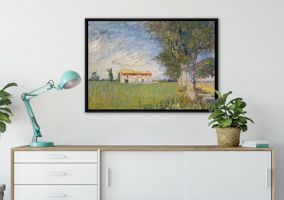 Vincent Van Gogh - Bauernhaus im Weizenfeld  auf Leinwandbild gerahmt verschiedene Größen im Wohnzimmer
