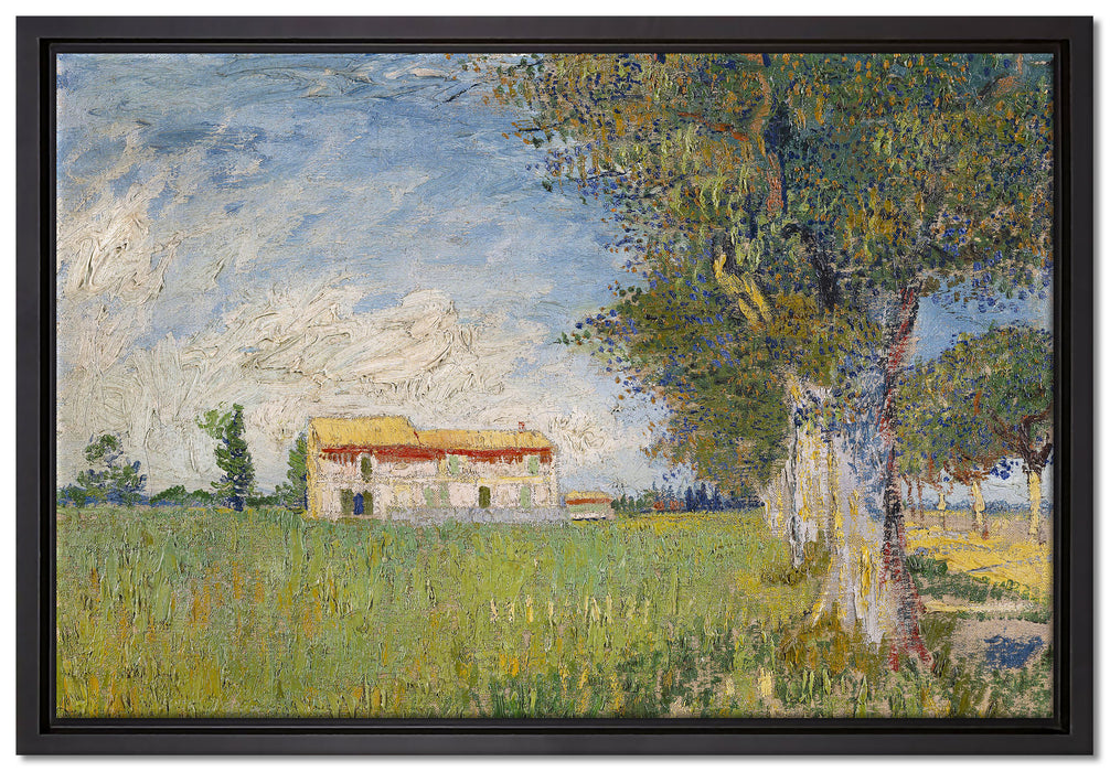 Vincent Van Gogh - Bauernhaus im Weizenfeld   auf Leinwandbild gerahmt Größe 60x40