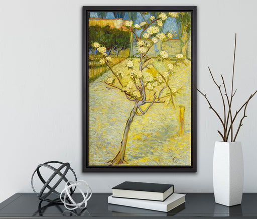Vincent Van Gogh - Blühender kleiner Birnenbaum  auf Leinwandbild gerahmt mit Kirschblüten