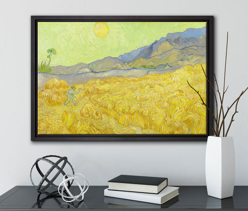 Vincent Van Gogh - Weizenfeld mit Mäher  auf Leinwandbild gerahmt mit Kirschblüten