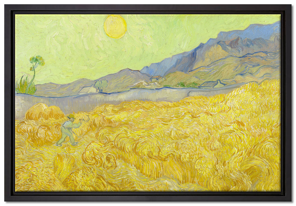 Vincent Van Gogh - Weizenfeld mit Mäher   auf Leinwandbild gerahmt Größe 60x40