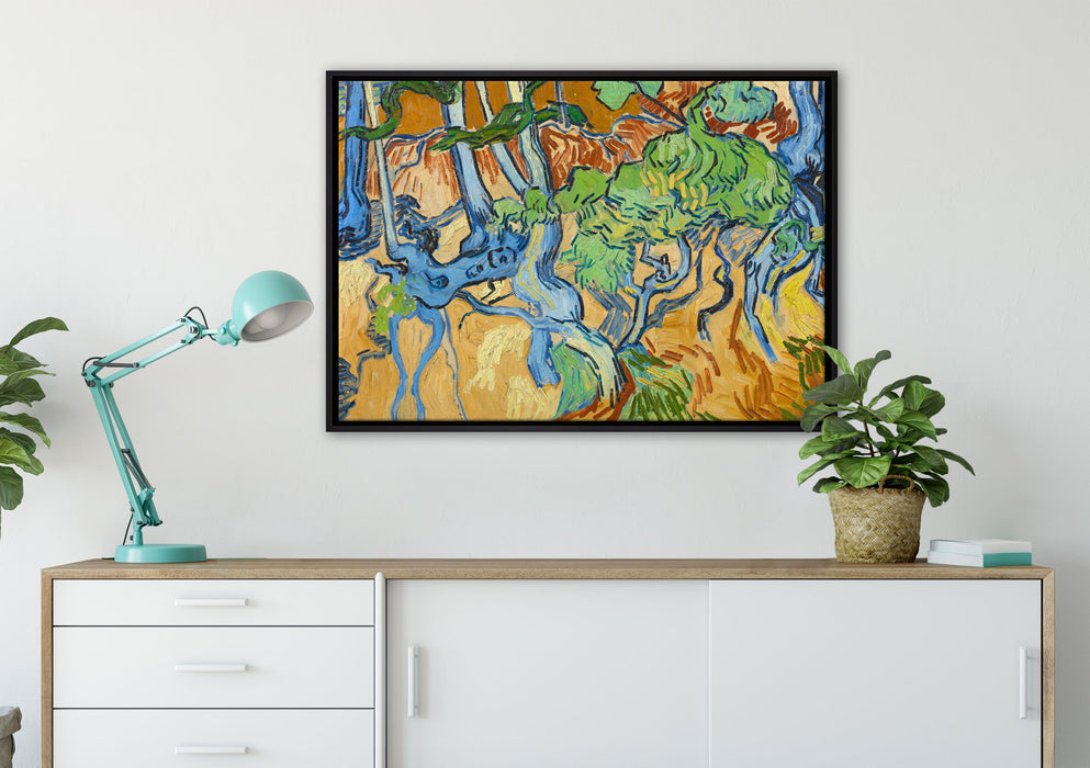 Vincent Van Gogh - Baumwurzeln  auf Leinwandbild gerahmt verschiedene Größen im Wohnzimmer