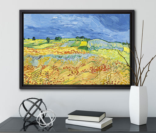 Vincent Van Gogh - Weizenfeld mit stürmischem Himmel  auf Leinwandbild gerahmt mit Kirschblüten