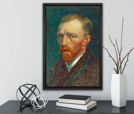 Vincent Van Gogh - Selbstbildnis  auf Leinwandbild gerahmt mit Kirschblüten