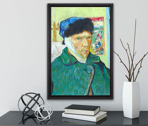 Vincent Van Gogh - Selbstportrait mit bandagiertem Ohr auf Leinwandbild gerahmt mit Kirschblüten