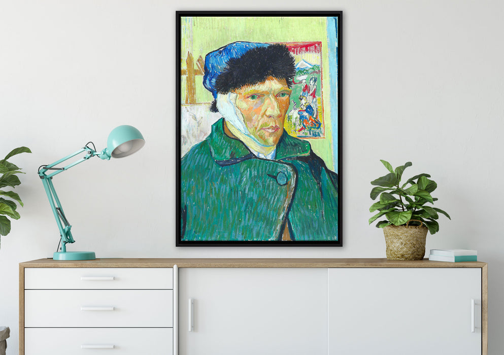 Vincent Van Gogh - Selbstportrait mit bandagiertem Ohr auf Leinwandbild gerahmt verschiedene Größen im Wohnzimmer